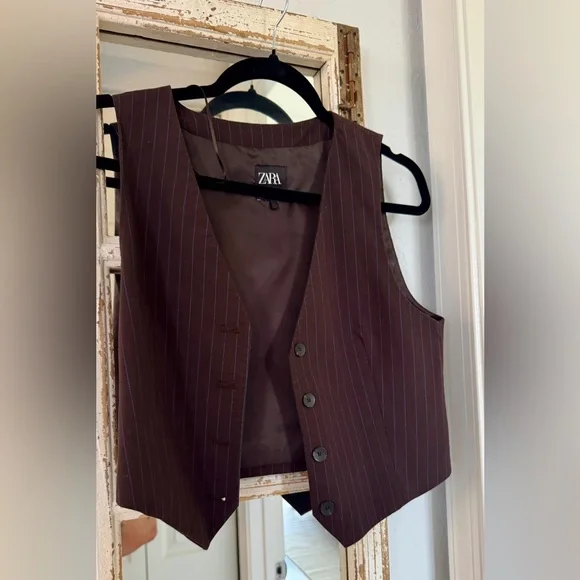 Zara Brown Pinstripe Vest size xs - Picture 2 of 4